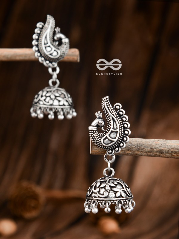 The Intricate Artistic Peacock Jhumkis - Oxidised Earrings