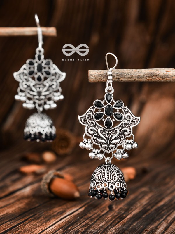 The Motif Delight Earrings - Embellished Oxidised Collection (Black)