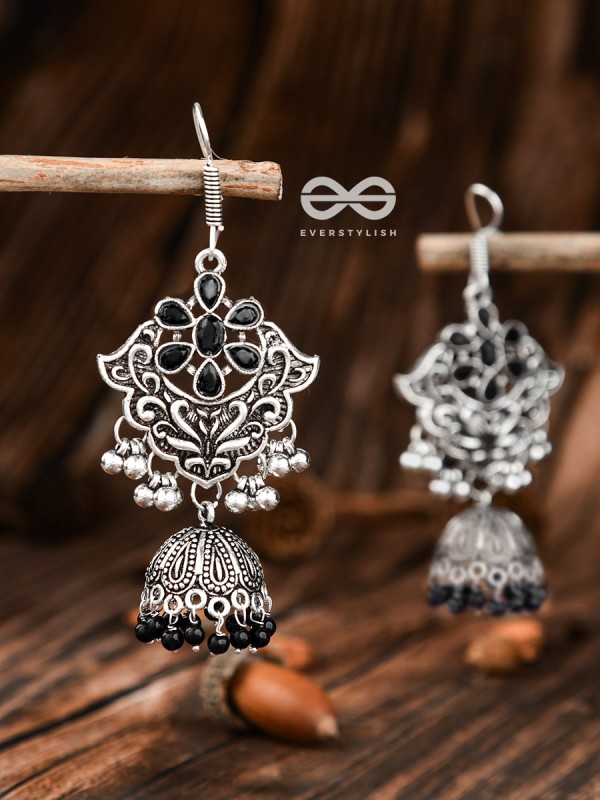 The Motif Delight Earrings - Embellished Oxidised Collection (Black)