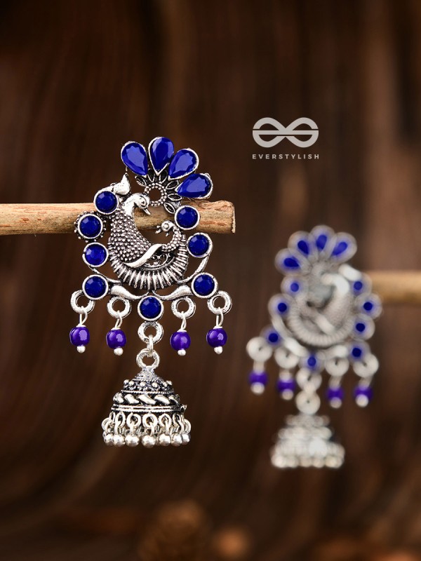 A Glimmering Peacock Artwork ( Sapphire Blue ) - Embellished Oxidised Collection