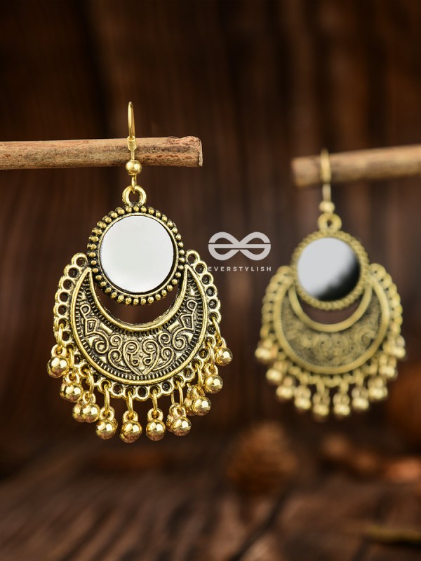 The Mirror Motifs- Oxidised Boho Earrings (Golden)