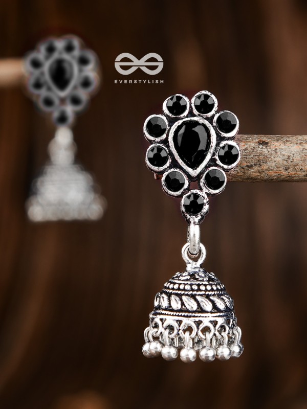 The Shimmery Droplet Jhumkis - The Embellished Oxidised Collection