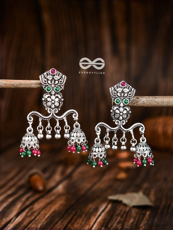 The Multicoloured Owl Double Jhumkis - Embellished Oxidised Collection