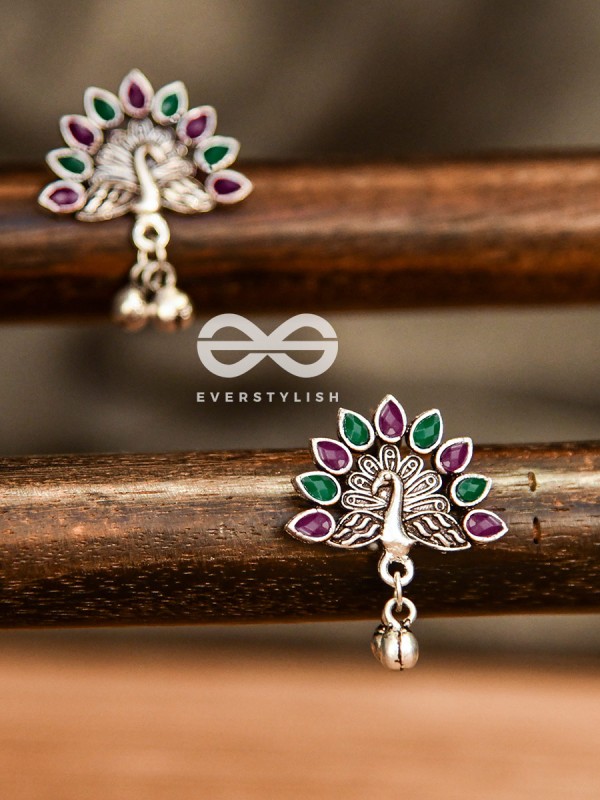 The Embellished Peacock Studs (Ruby Emerald) - The Melodious Ghungroo Collection
