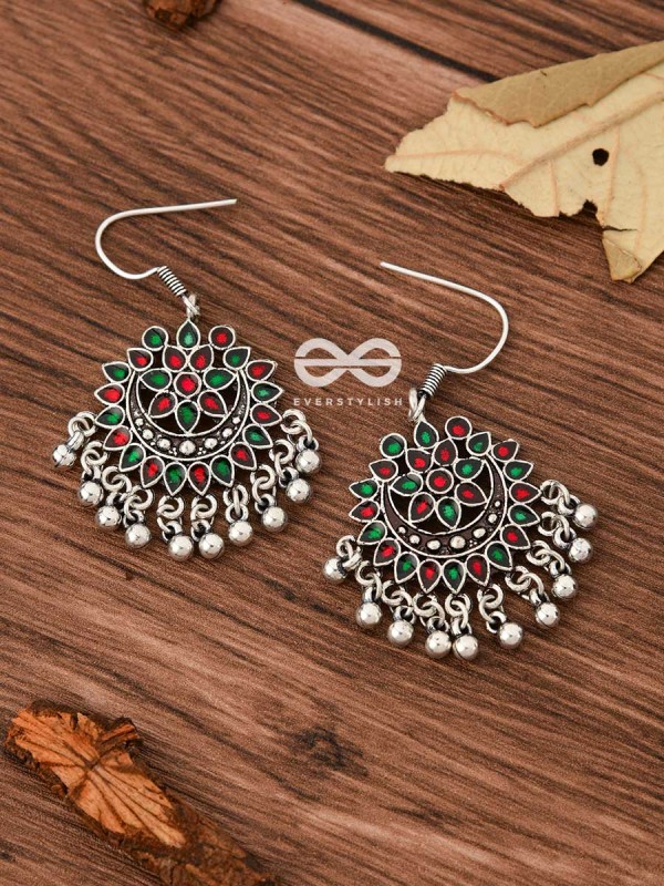 The Fabulous Floral Enamel Danglers (Red-Green) - The Embellished Oxidised Collection