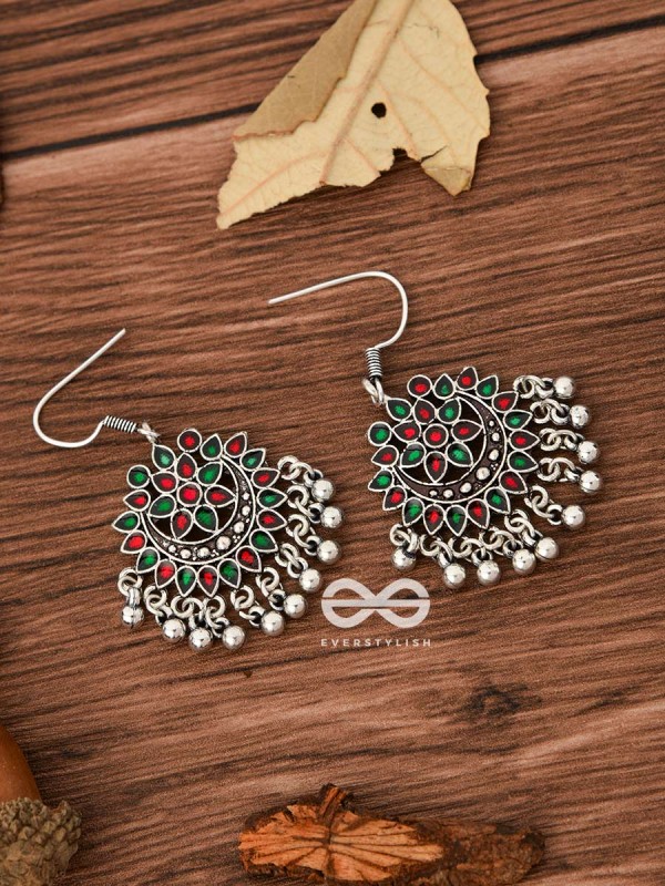 The Fabulous Floral Enamel Danglers (Red-Green) - The Embellished Oxidised Collection