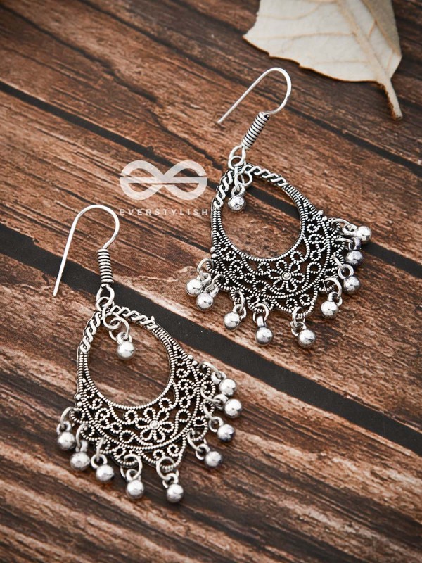 The Shimmery Florals - Oxidised Boho Earrings