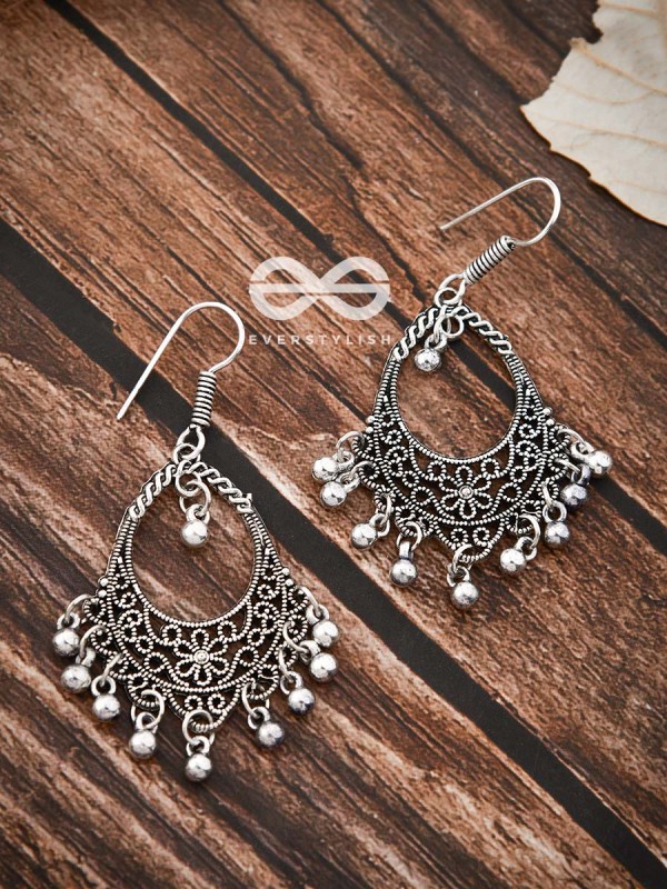 The Shimmery Florals - Oxidised Boho Earrings