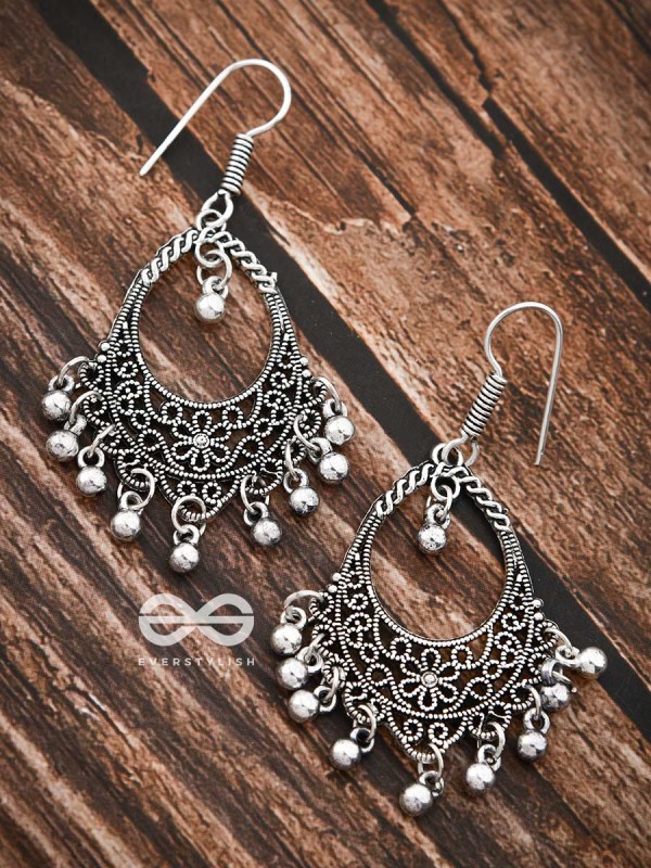 The Shimmery Florals - Oxidised Boho Earrings