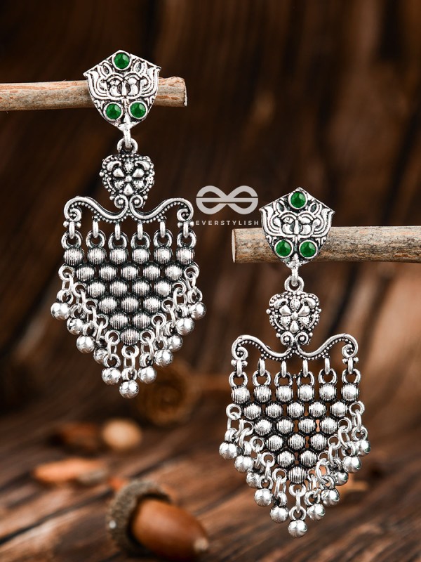The Cute Mesh Earrings (Emerald Green) - The Embellished Oxidised Collection