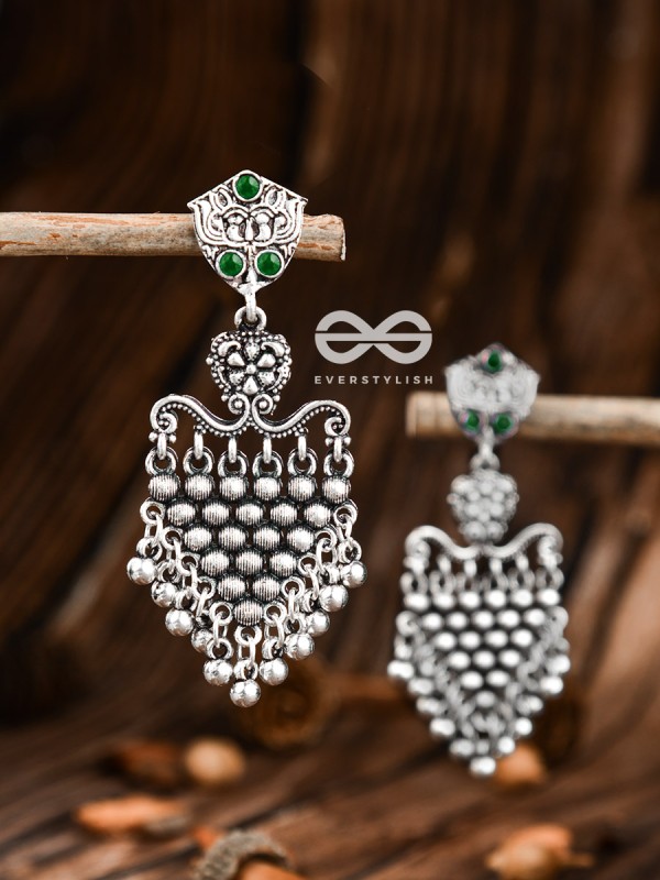 The Cute Mesh Earrings (Emerald Green) - The Embellished Oxidised Collection