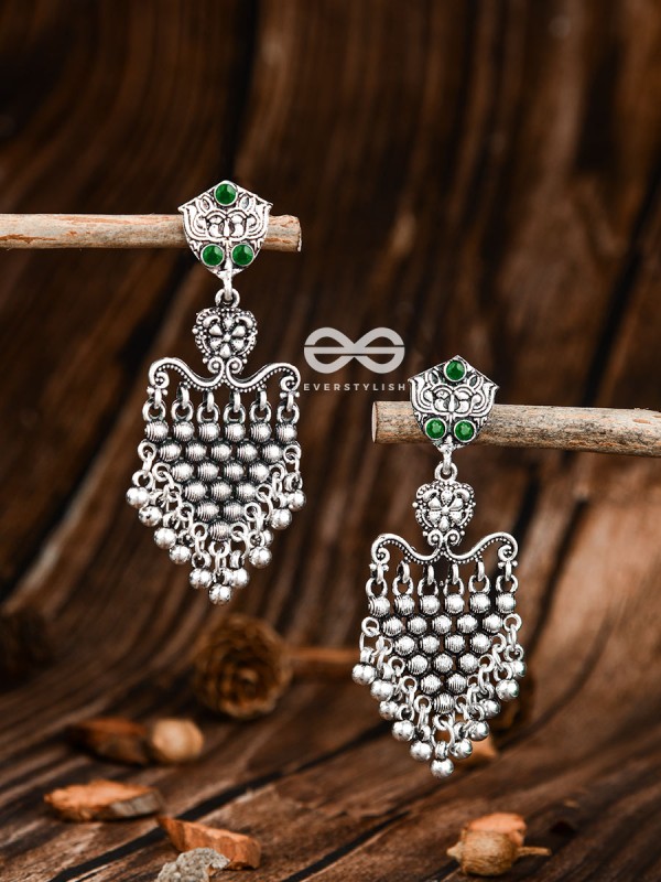 The Cute Mesh Earrings (Emerald Green) - The Embellished Oxidised Collection