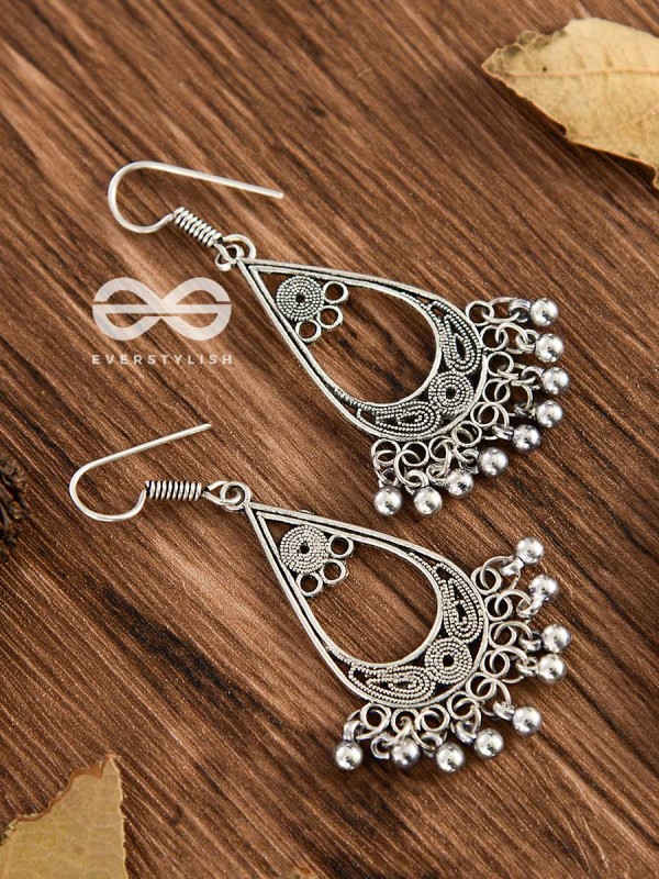 The Tribal Droplet Danglers - Oxidised Boho Earrings
