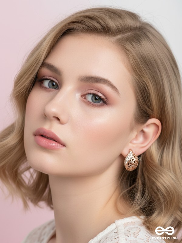 Golden Rhinestone Drop Stud Earrings