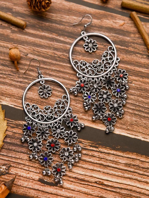 A Floral Elegance - Oxidised Boho Earrings