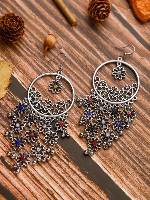 A Floral Elegance - Oxidised Boho Earrings