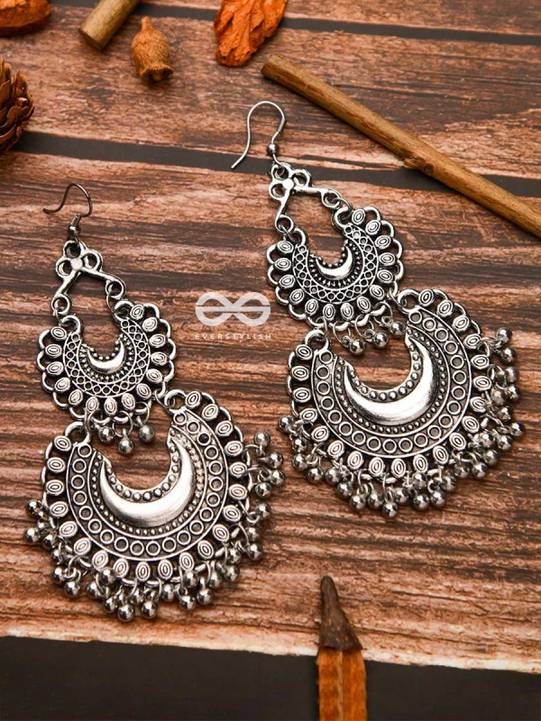 The Double Tribal Chandbali - Oxidised Boho Earrings
