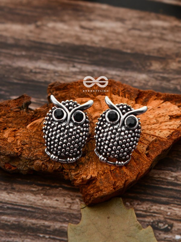 The Oxidised Owl Tiny Trinket Earrings - Silver