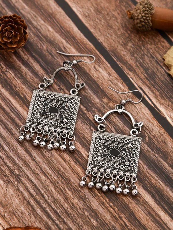 The Embellished Trunk - Oxidised Boho Earrings - Silver
