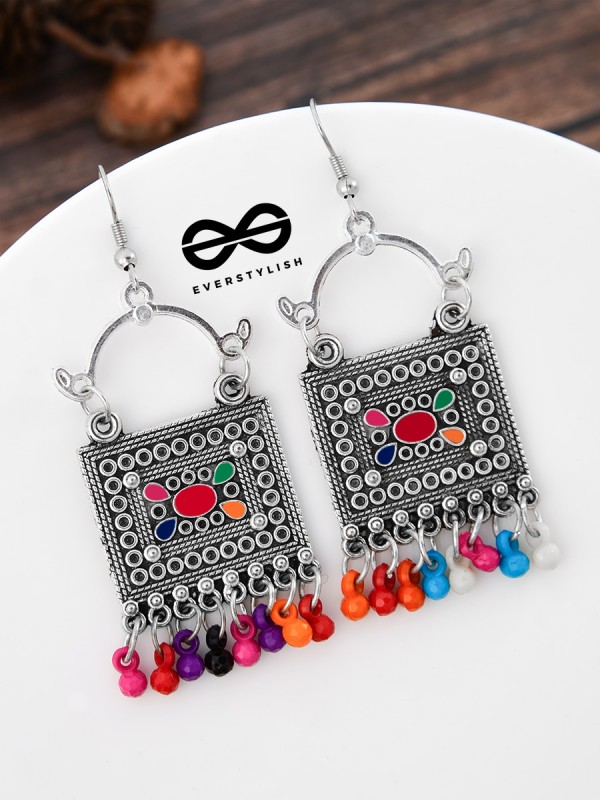 The Embellished Trunk - Oxidised Boho Earrings - Multicolour