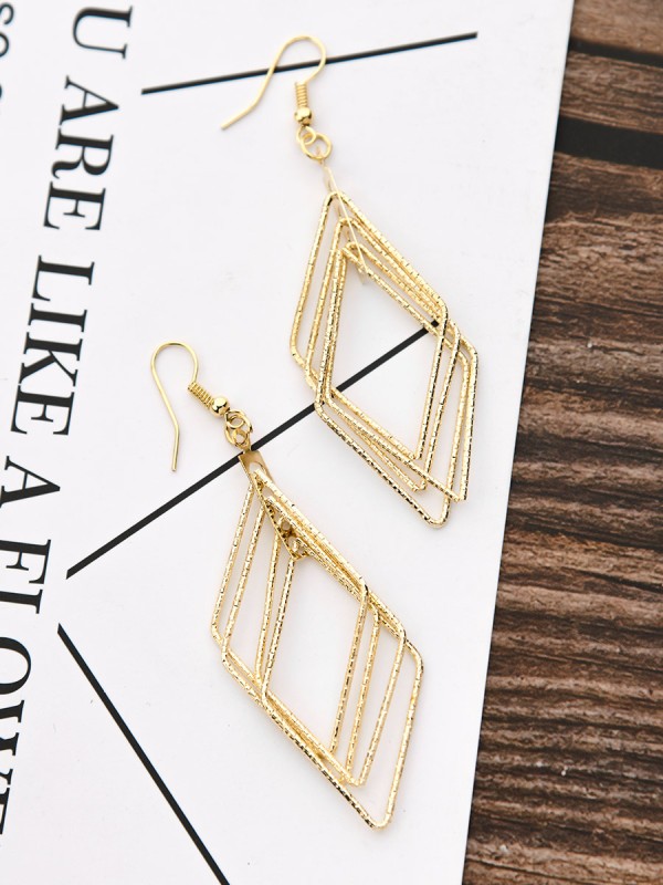 The Shimmery Rhombus - Golden Elegant Earrings