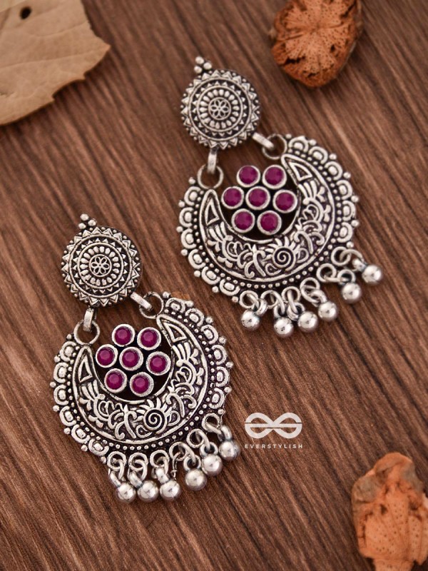 The Peppy Touch - Oxidised Boho Earrings (Dark Pink)