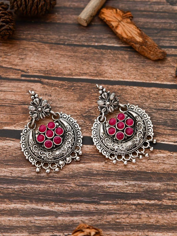 The Peppy Touch - Oxidised Boho Earrings (Dark Pink)