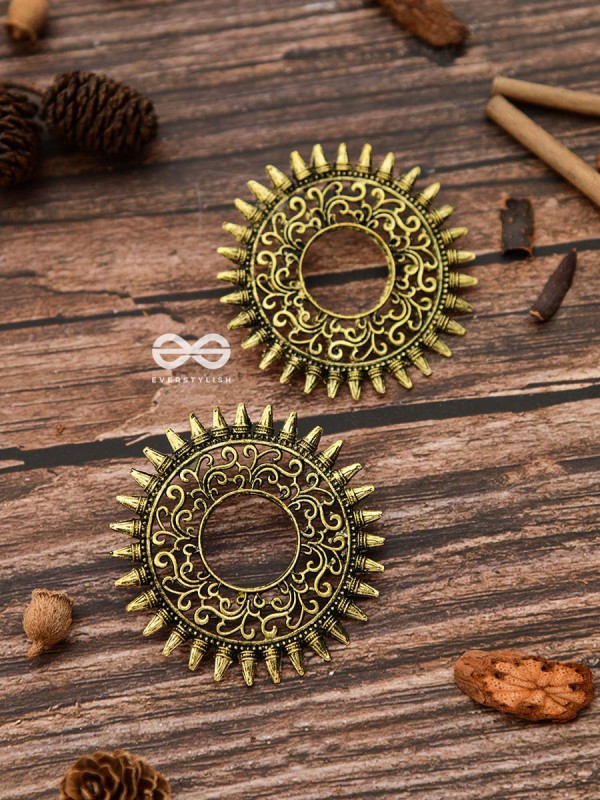 The Motif Sun Oxidised Boho Earrings (Golden)