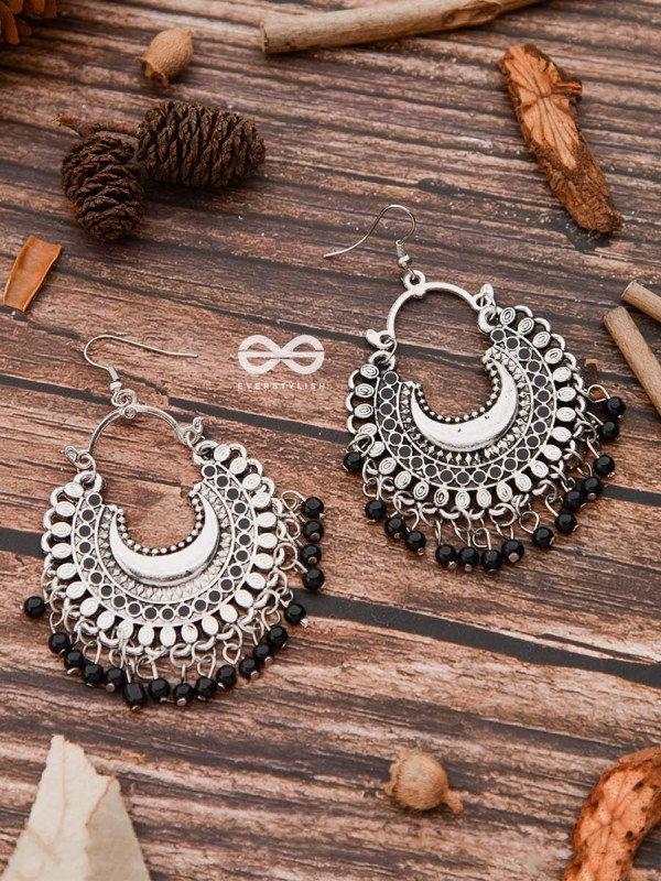 The Motif Moon - Oxidised Chandbali Earrings (Black)