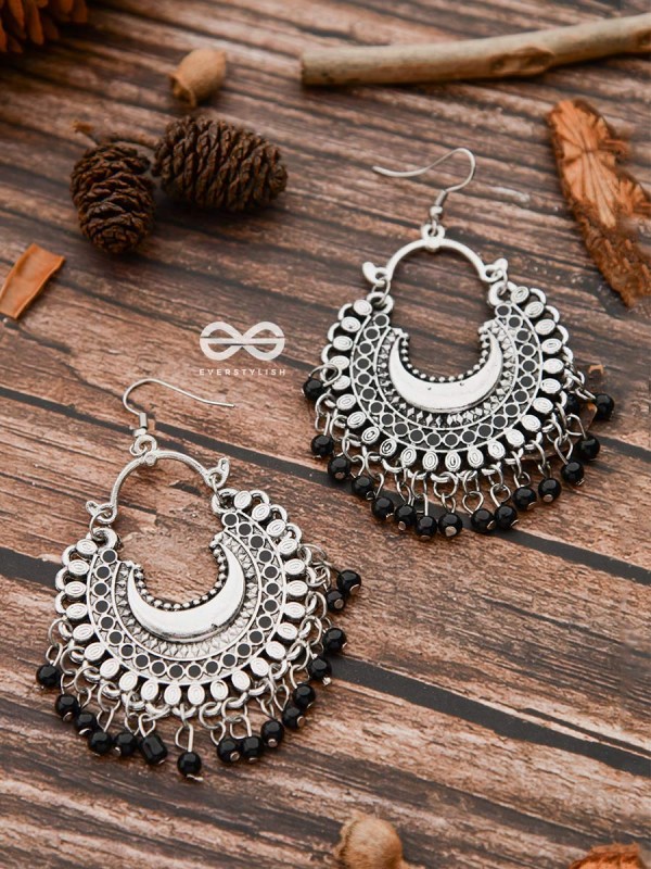 The Motif Moon - Oxidised Chandbali Earrings (Black)