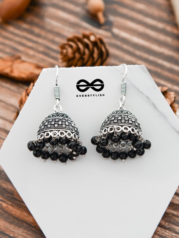 The High on Detail - German Silver Jhumkis - Black