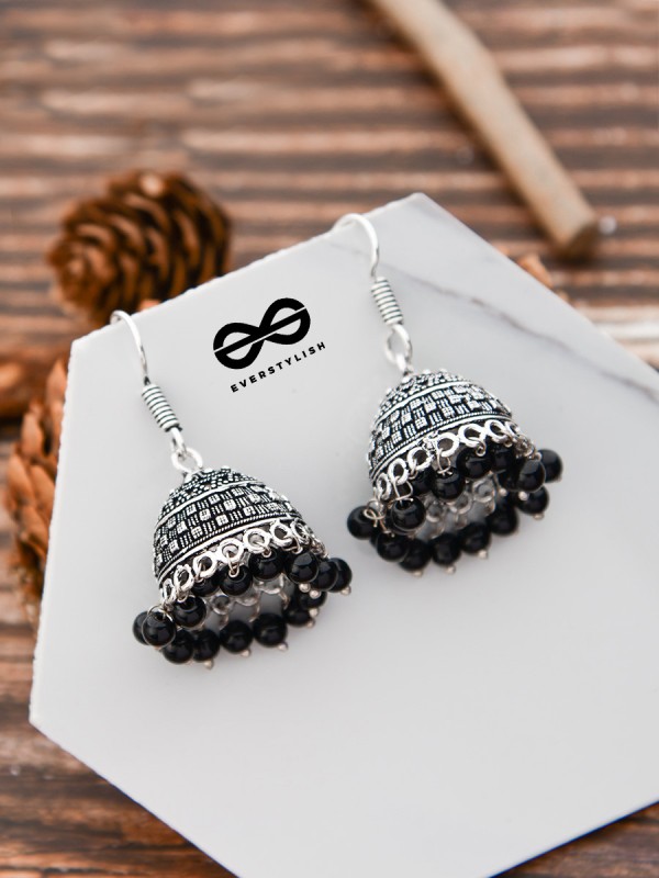 The High on Detail - German Silver Jhumkis - Black