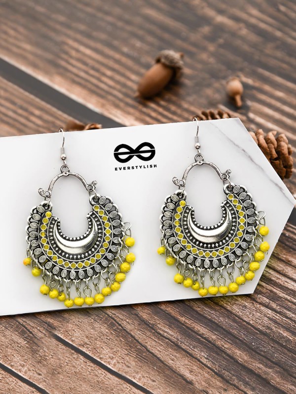 The Motif Moon - Oxidised Chandbali Earrings (Yellow)