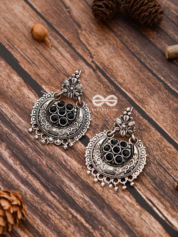 The Peppy Touch - Oxidised Boho Earrings (Black)