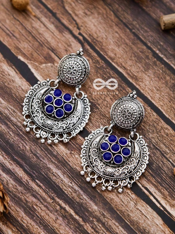 The Peppy Touch - Oxidised Boho Earrings (Blue)