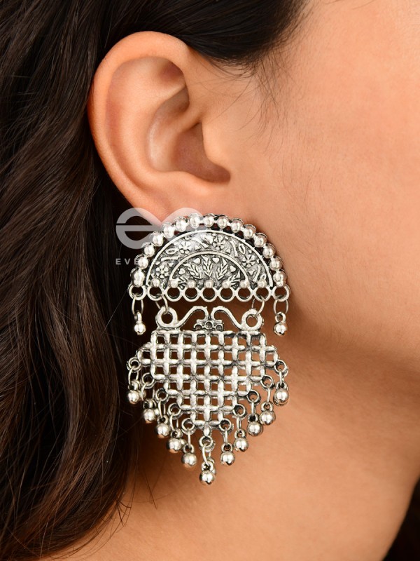The Criss-Cross Motif Moon - Oxidised Boho Earrings