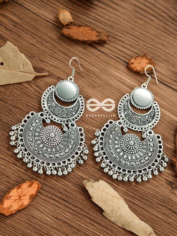The Double Mirror Chandbalis - Oxidised Boho Earrings