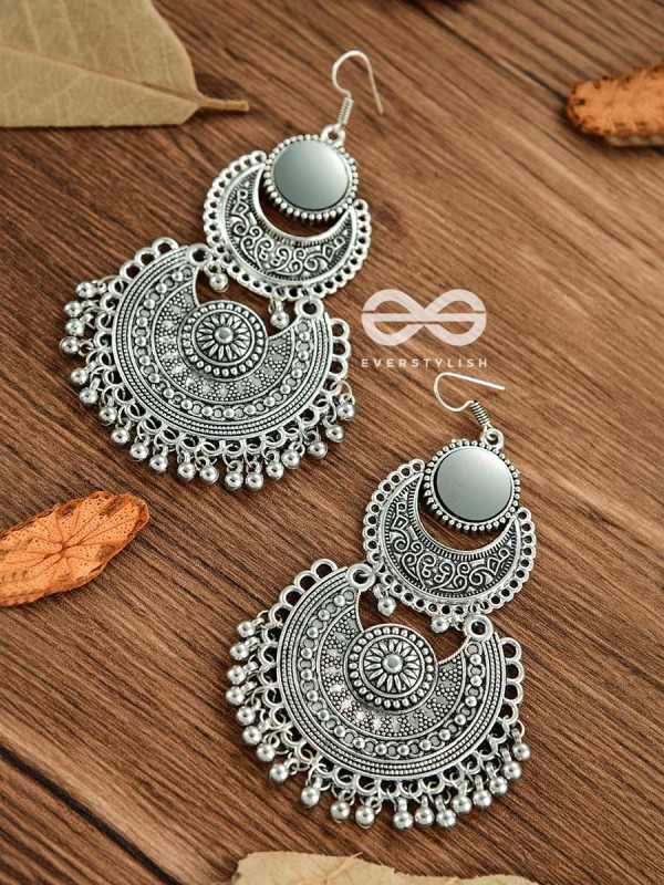 The Double Mirror Chandbalis - Oxidised Boho Earrings