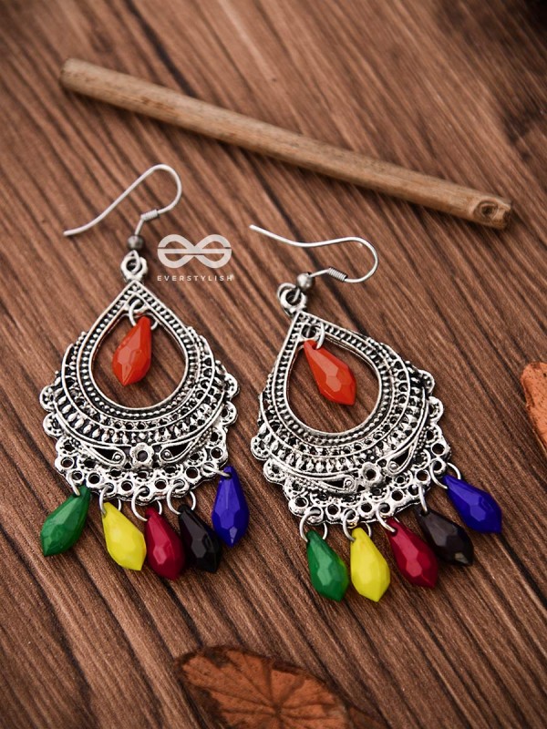 The Vintage Drop Motifs (Multicoloured) - Oxidised Boho Earrings
