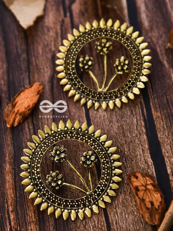The Artsy Bohemian Sun - Oxidised Boho Earrings (Golden)