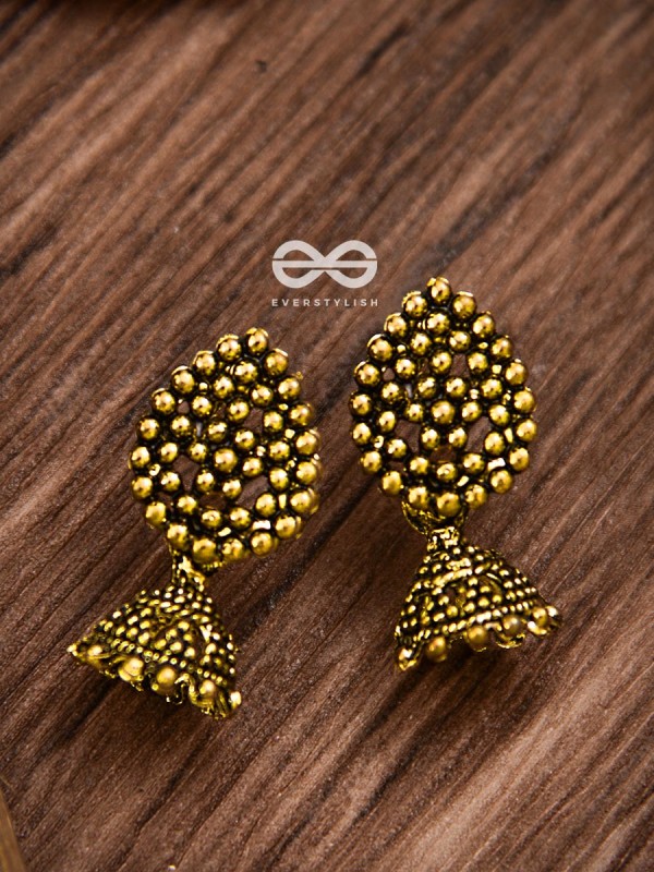 The Little Dotted Jhumki (Golden) - Tiny Trinket Earrings