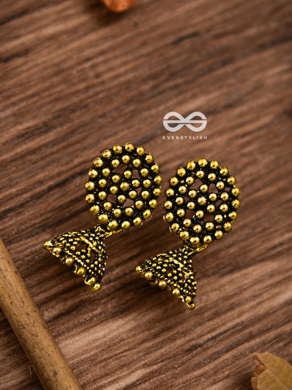 The Little Dotted Circled Jhumkis (Golden) - Tiny Trinket Earrings