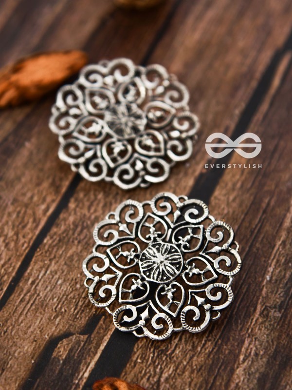 The Silver Emblem Studs - Oxidised Boho Earrings