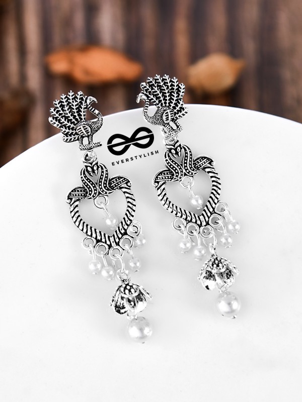 The Layered Bohemian Peacock Artwork - Oxidised Boho Earrings