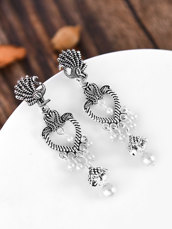 The Layered Bohemian Peacock Artwork - Oxidised Boho Earrings