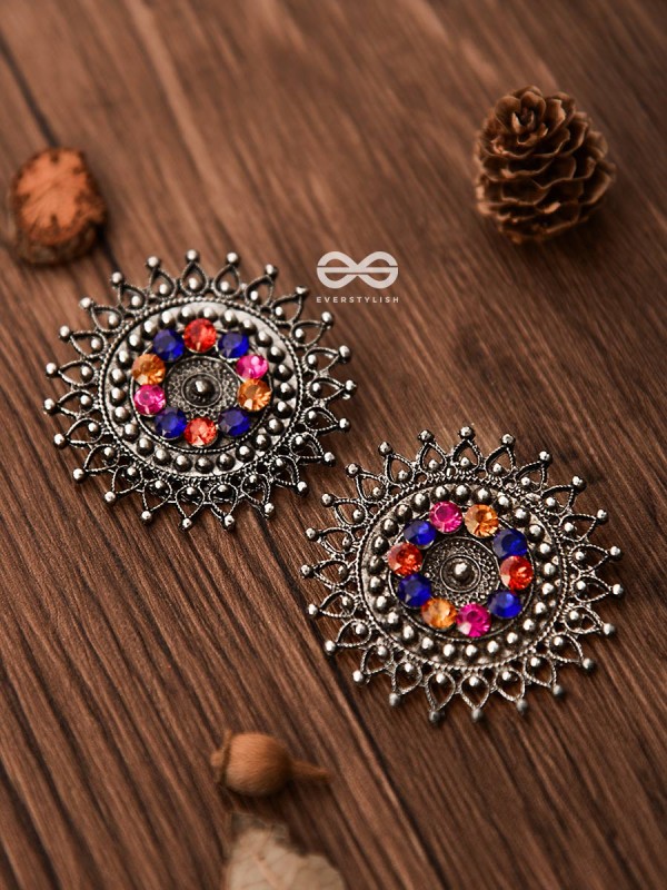 A Colourful Dark Fantasy -Oxidised Boho Earrings