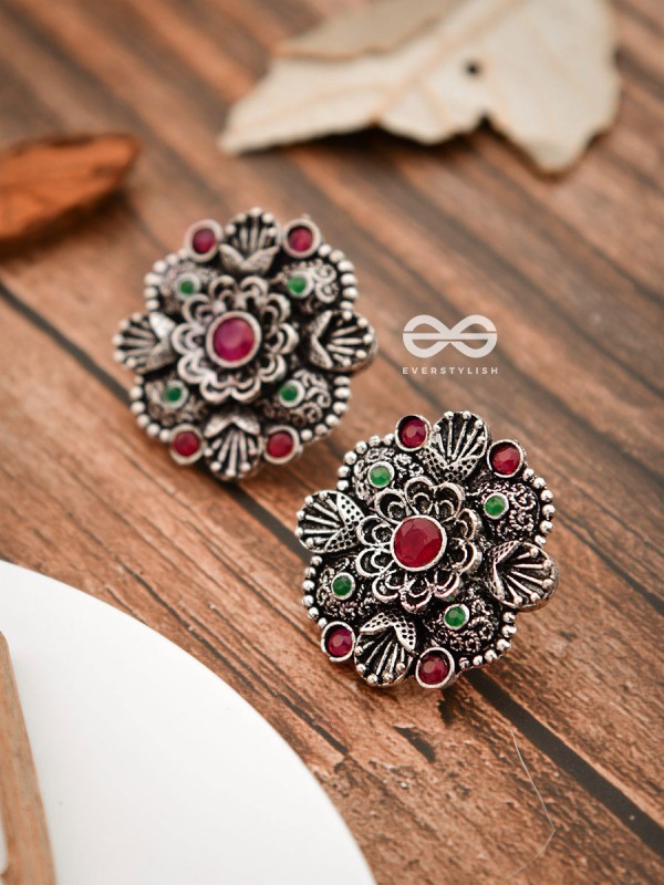 The Intriguing Affair Studs - Ruby Red - The Embellished Oxidised Collection