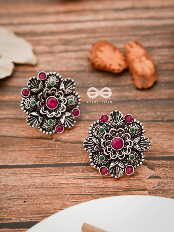 The Intriguing Affair Studs - Ruby Red - The Embellished Oxidised Collection