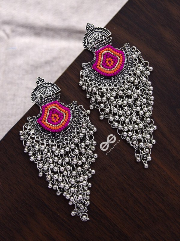 The Bohemian Jhaalar Statement Makers (Orange-Pink) - The Embroidered Oxidised Collection