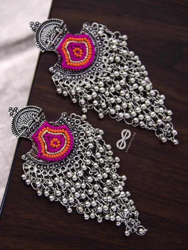 The Bohemian Jhaalar Statement Makers (Orange-Pink) - The Embroidered Oxidised Collection